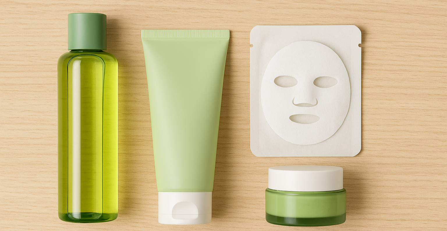 녹차추출물이 사용되는 화장품 종류 토너, 폼클렌징, 마스크팩, 크림 이미지
