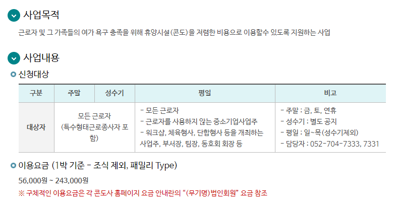 근로자 휴양콘도 신청대상 및 혜택