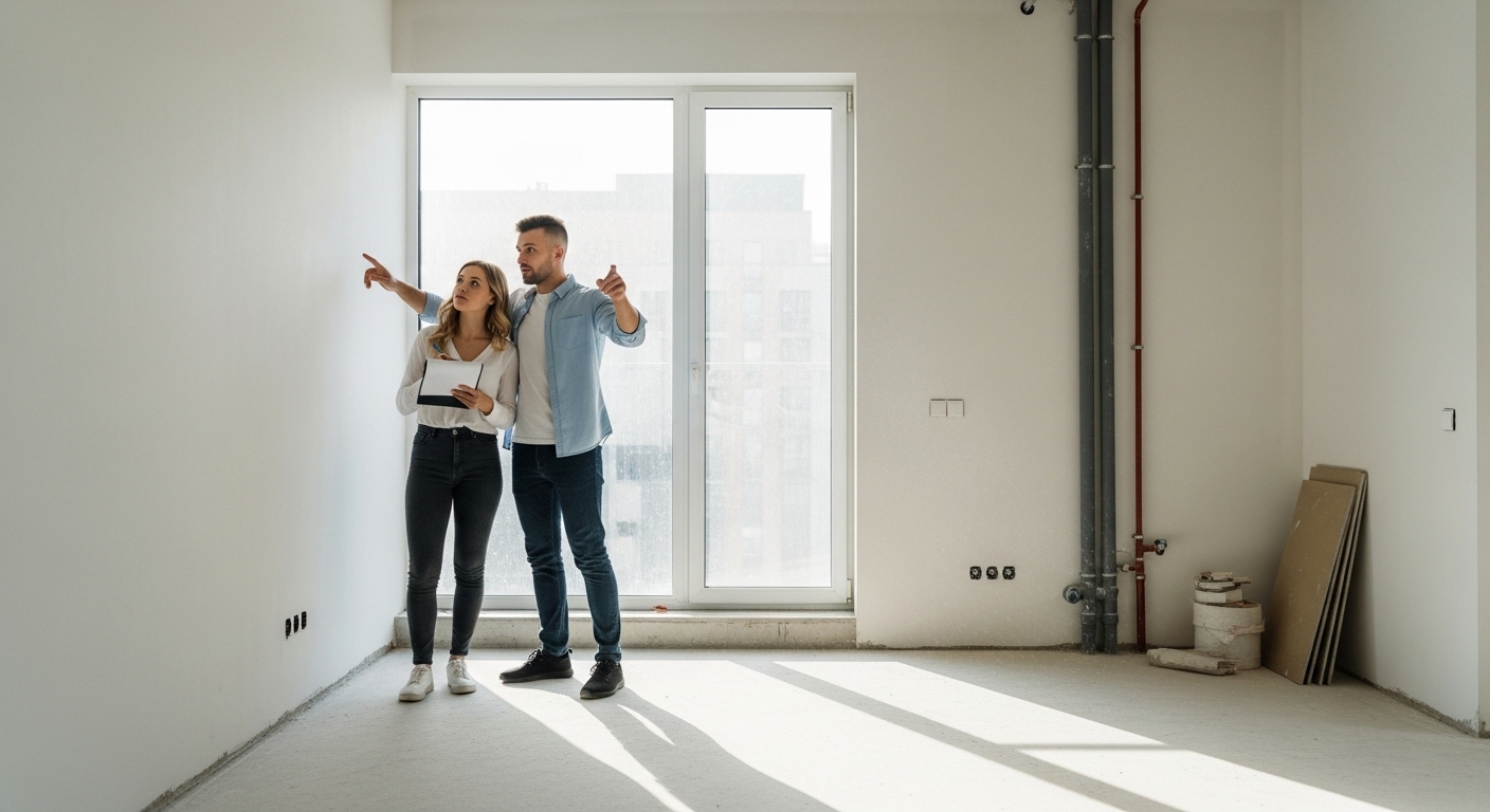 아파트 계약 서류에 서명하는 손. 신중하게 옵션을 선택하고 계약을 진행하는 모습.