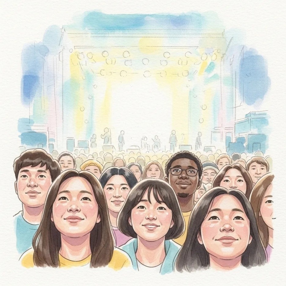 무대를 바라보며 음악을 즐기는 사람들