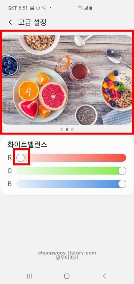 예시 사진을 통해 색상 변경 확인