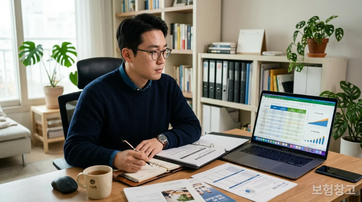개인연금 상품들을 비교 분석하는 한국인 직장인