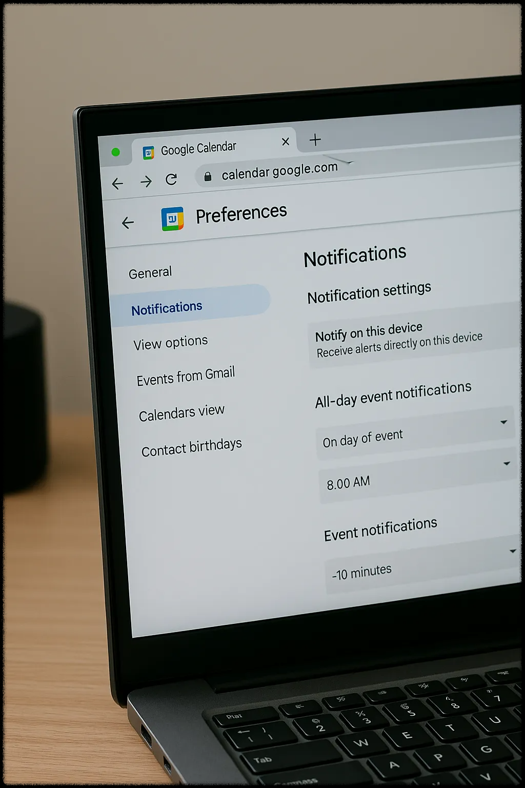 노트북 화면 속 구글 캘린더 인터페이스
