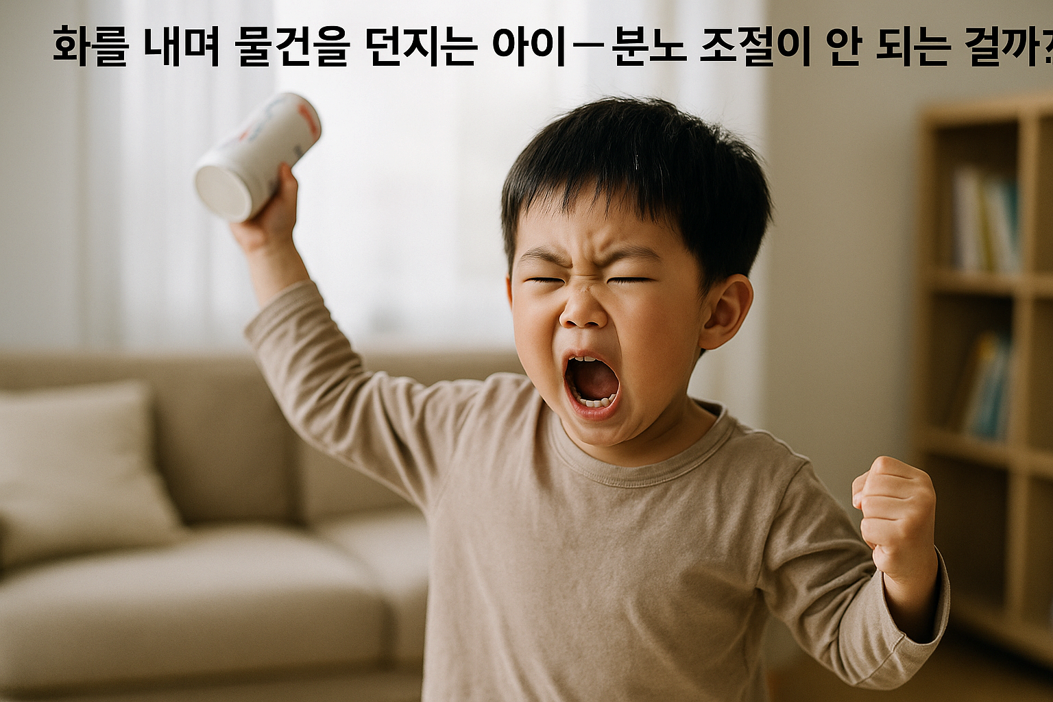 분노를 이기지 못하고 장난감을 던지는 남자 아이
