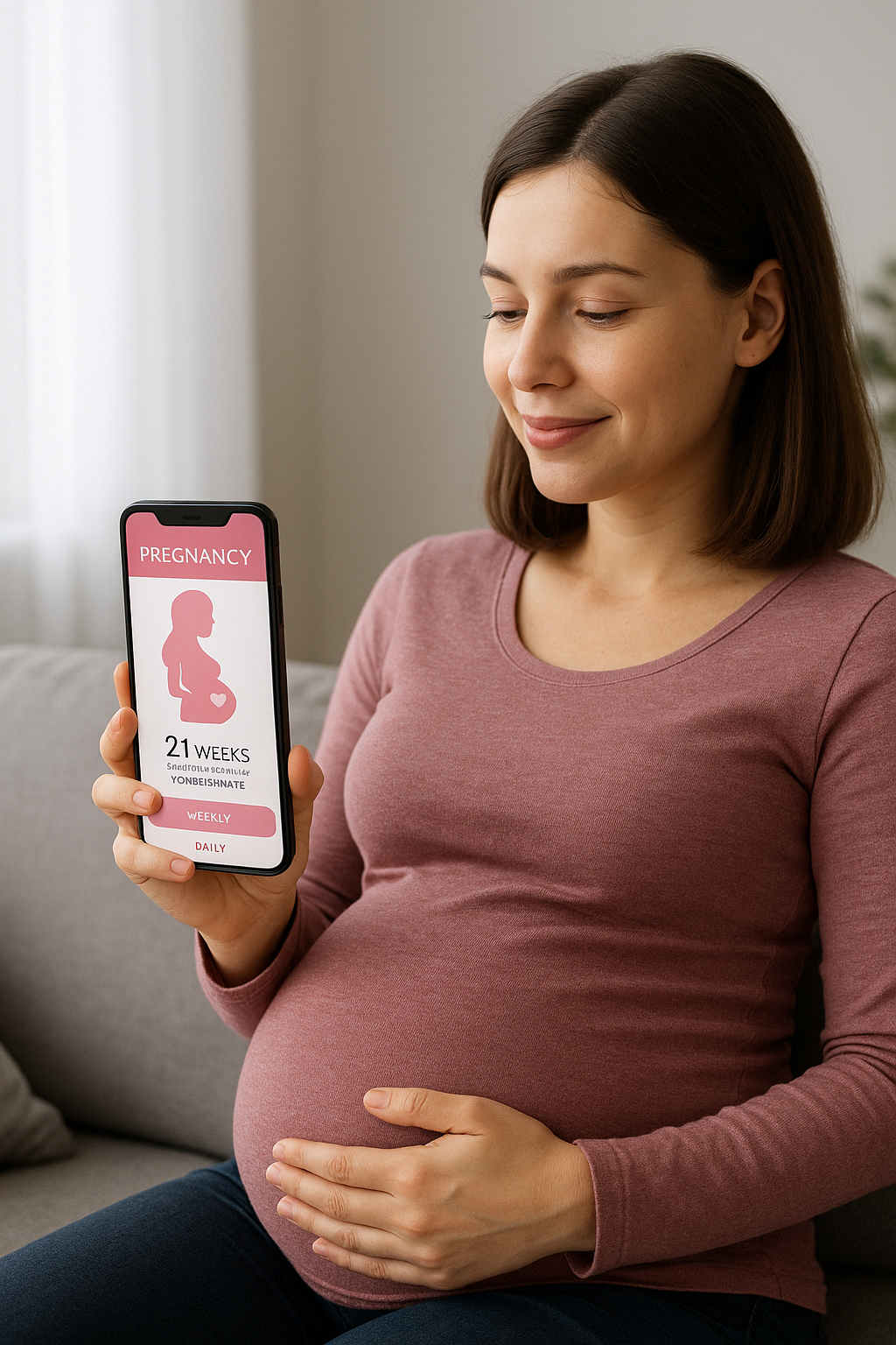 임신 어플 보는 임산부