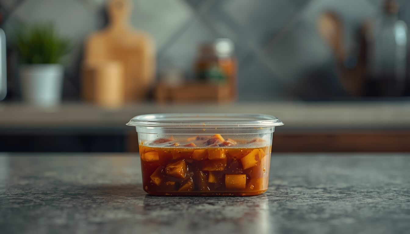 배달 후 남은 탕수육 소스가 담긴 플라스틱 용기