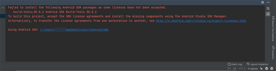 Failed to install the following Android SDK packages as some licences have not been accepted