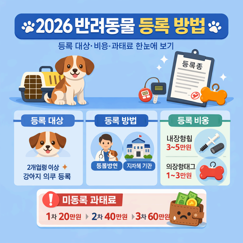2026 반려동물 등록제 : 등록방법·대상·비용·과태료까지 한눈에