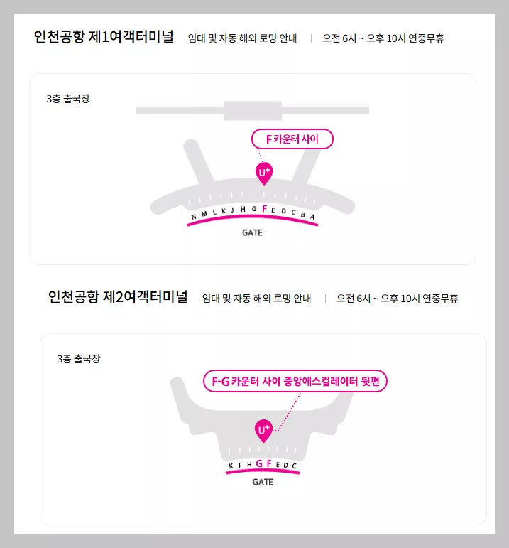인천공항 제1여객터미널 임대 및 자동 해외 로밍 안내