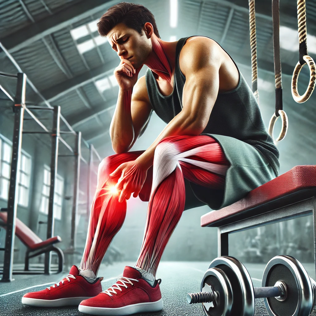 운동 후 근육통으로 고민하는 모습을 표현한 이미지