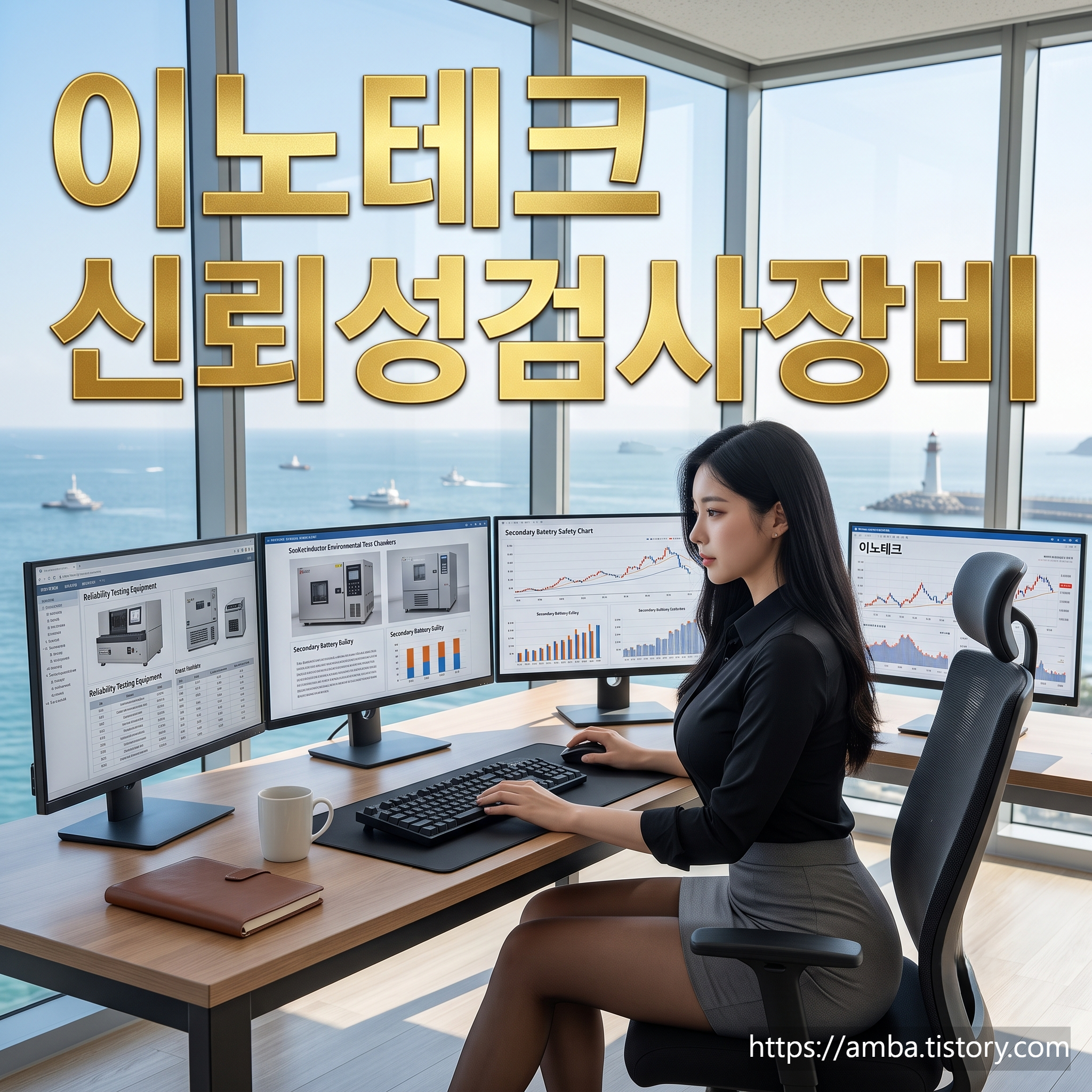 이노테크 신뢰성 검사 장비와 데이터를 분석하고 있는 전문가