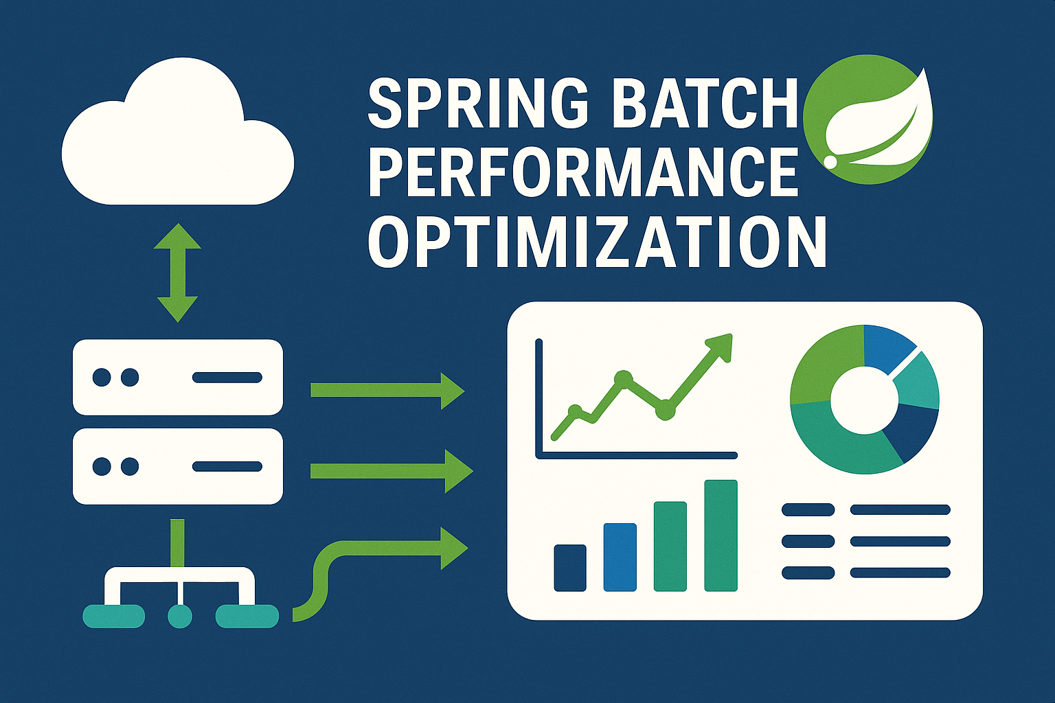 Spring Batch performance optimization dashboard showing data processing metrics and system architecture for enterprise-scale log aggregation