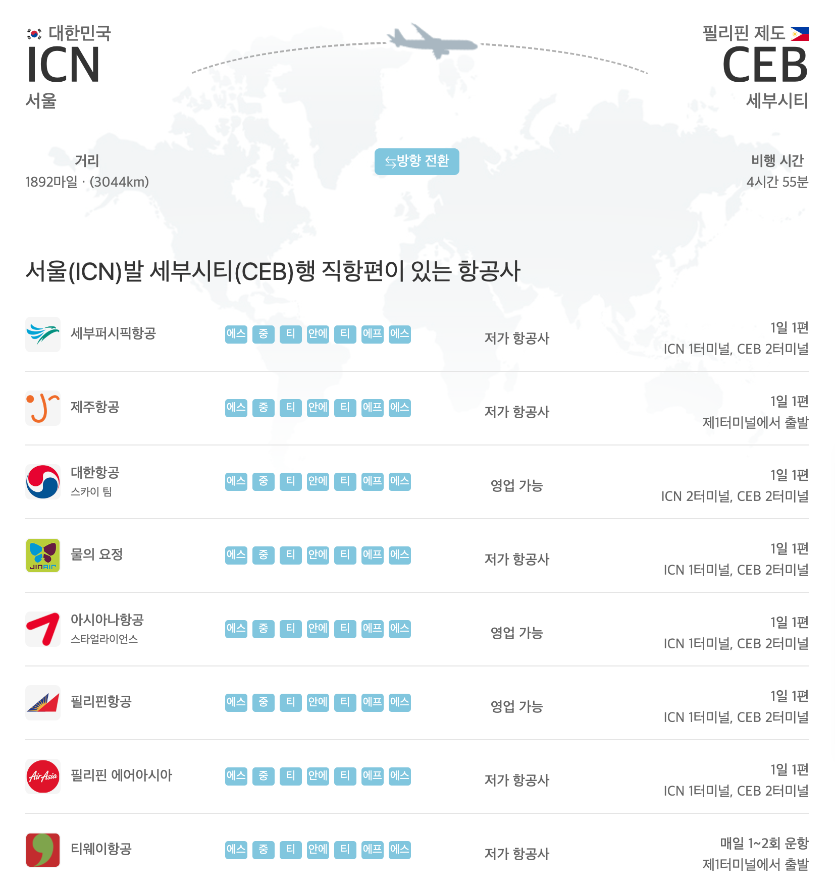 필리핀 세부 노선