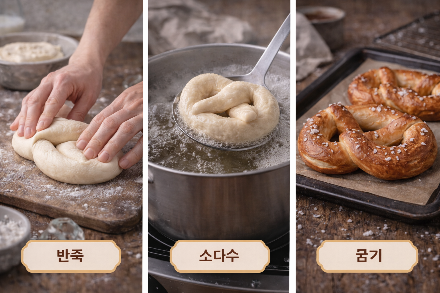 프레첼 반죽 소다수 굽기 흐름 구조