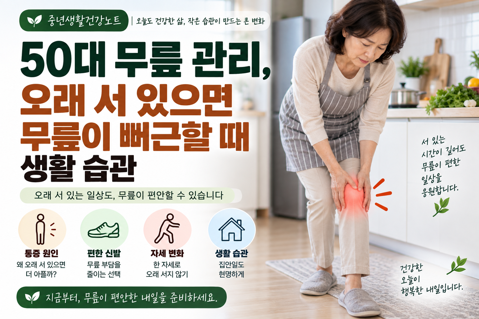 50대 무릎 관리, 오래 서 있으면 무릎이 뻐근할 때 생활 습관