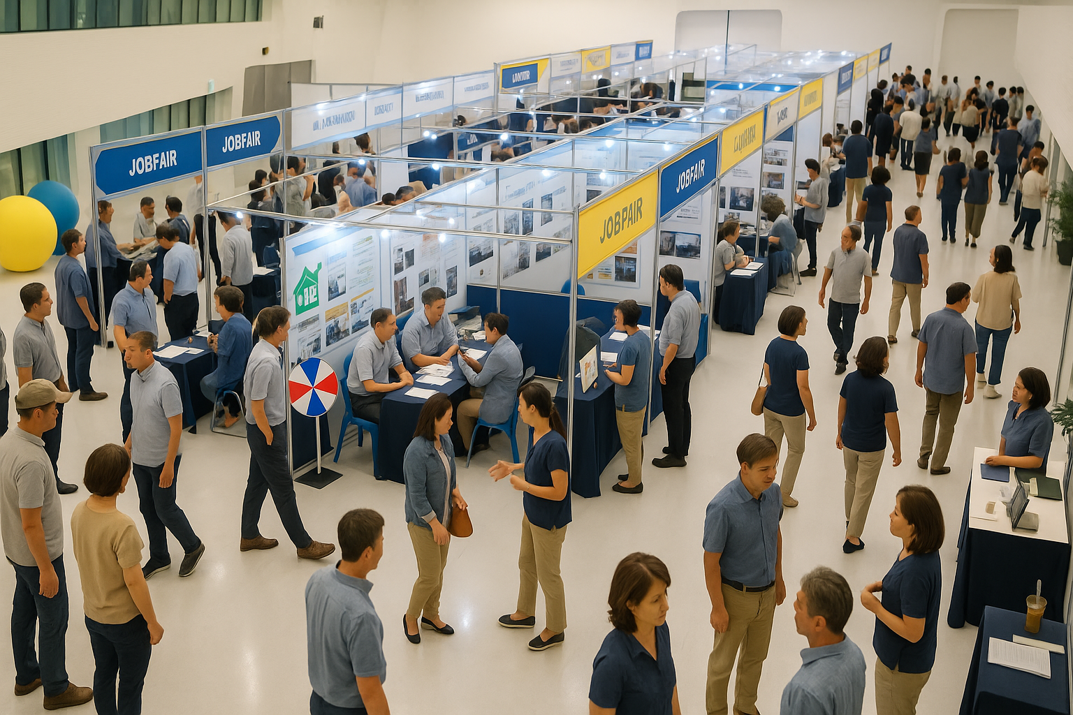 채용 박람회에 중장년층의 사람들이 많이 참여하고 있는 모습