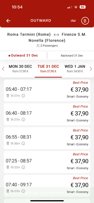 이딸로 테르미니역에서 피렌체가는 기차 예매