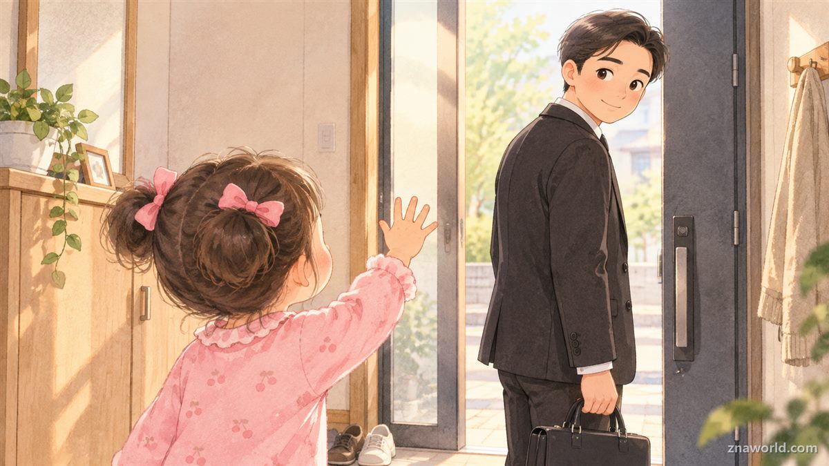 장례식장에 가는 아빠를 배웅하는 아이