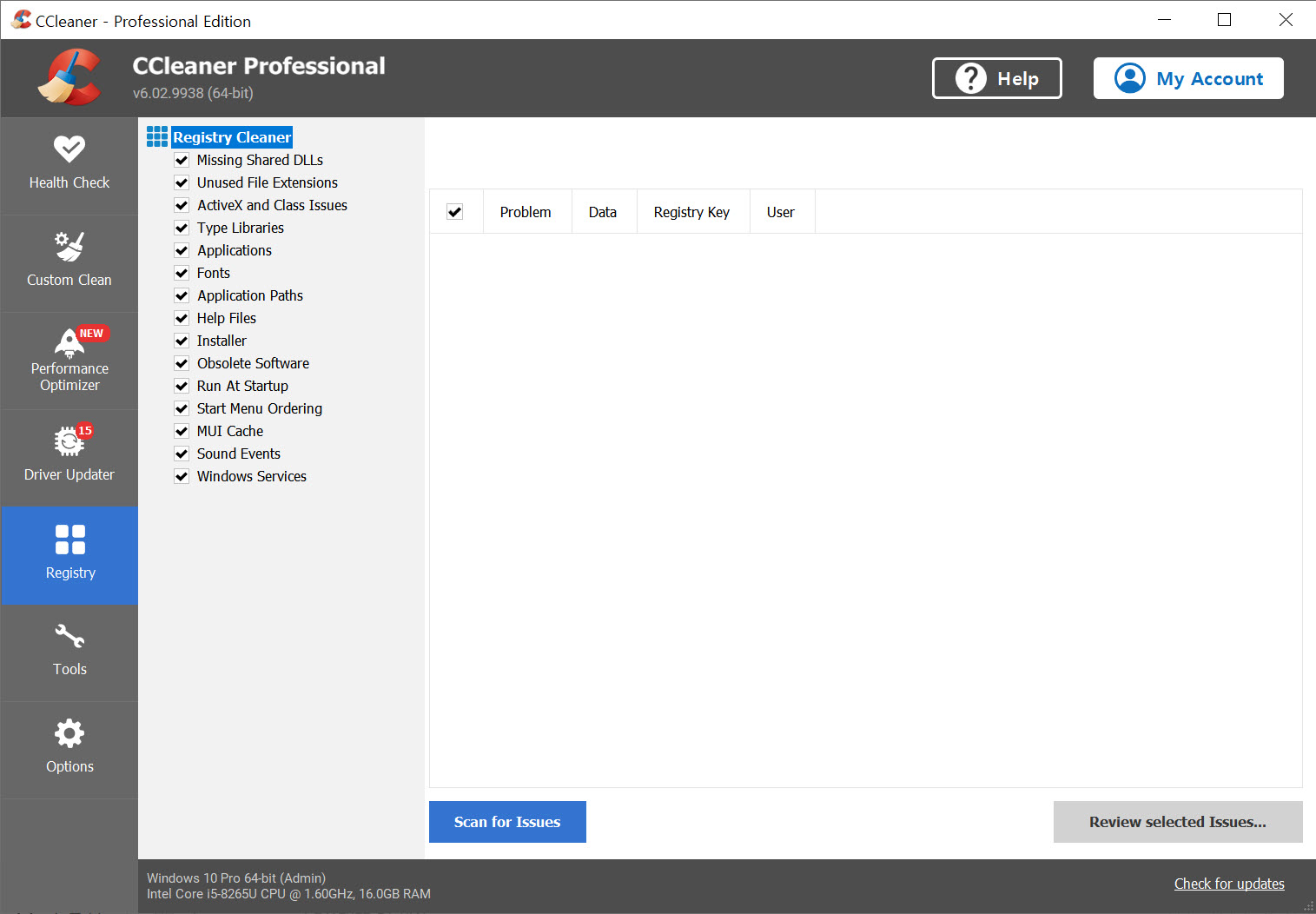 CCleaner 레지스트리 정리