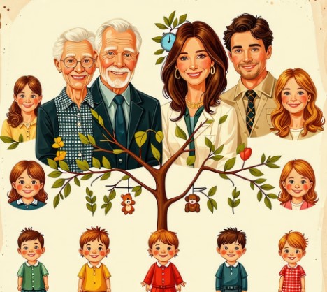 조부모, 부모, 자녀의 가족관계도 입니다.