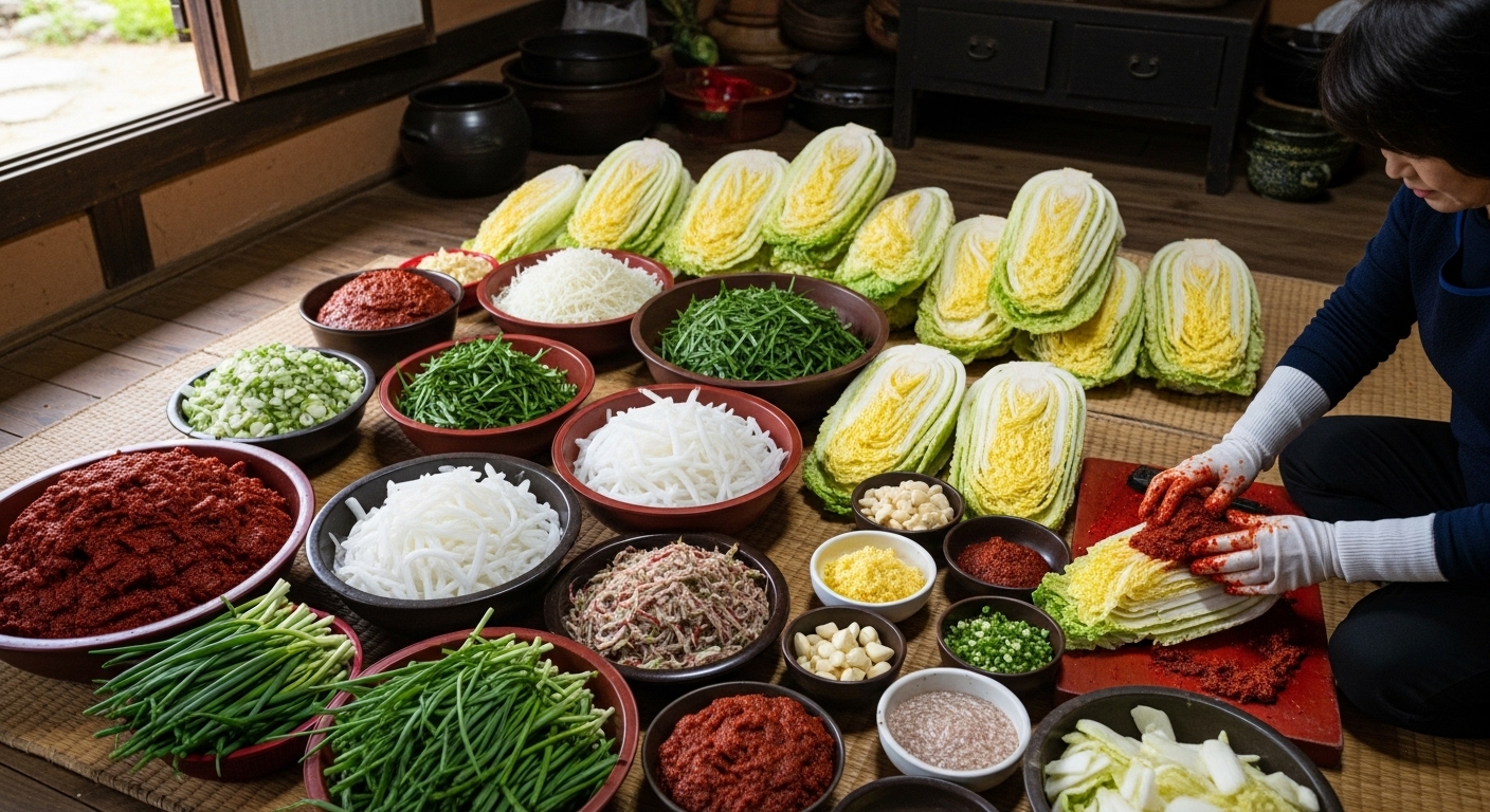 절임배추와 김장양념 준비