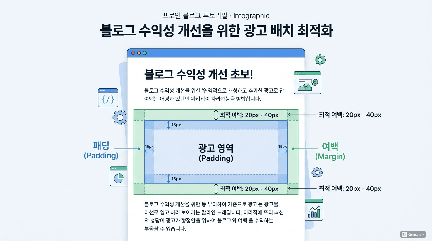 본문 중간 광고 삽입 최적화 5가지 &ndash; 문단 사이에 광고가 자연스럽게 녹아드는 마진&middot;패딩 설정법 참조 이미지