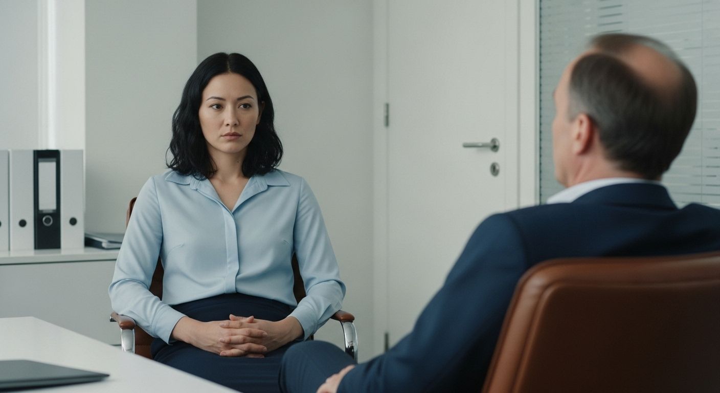 직장내 괴롭힘 상담하고 있는 여성과 마주보고 있는 남성