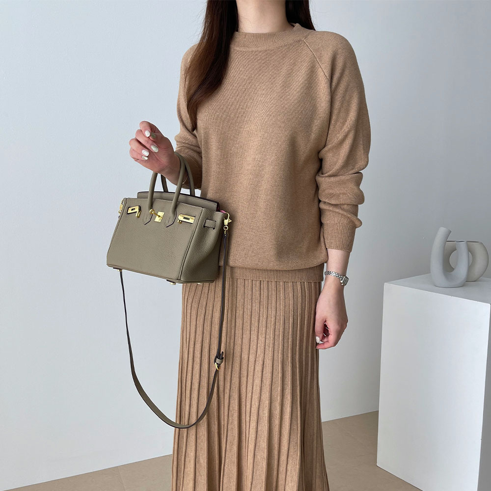 니트 투피스 세트 플리츠 맥시 탄탄한 가을 겨울 여성투피스