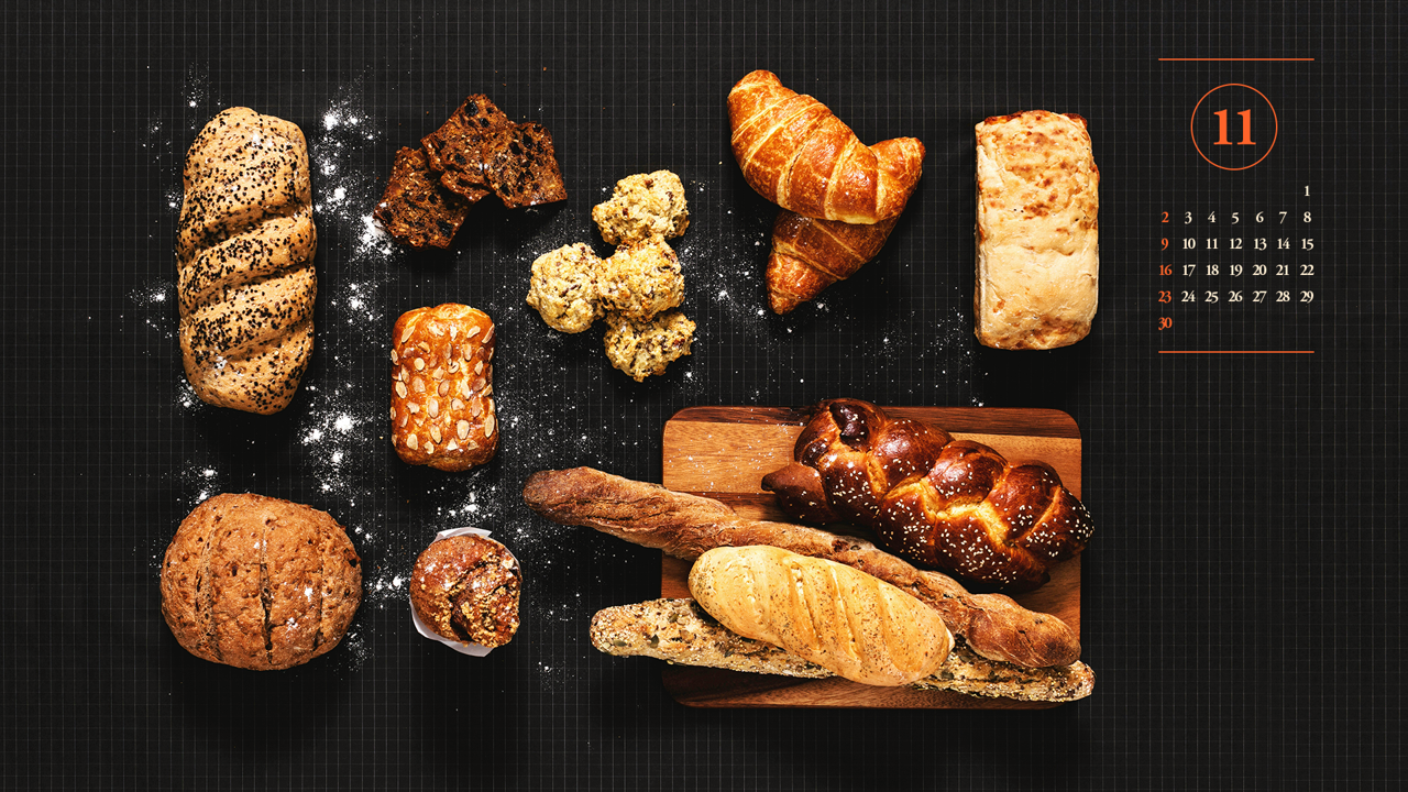 16 빵 모음 어두운배경 A - 2025년11월 노트북배경화면