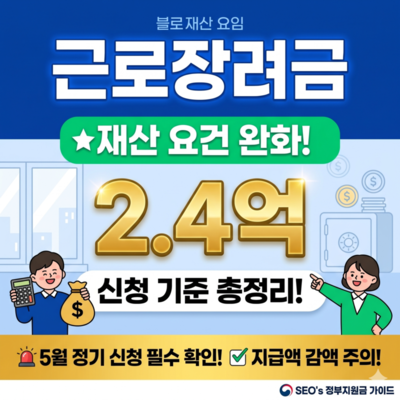 근로장려금 정기 신청 재산 요건 2.4억 완화 기준 및 지급액 감액 정보 요약 썸네일