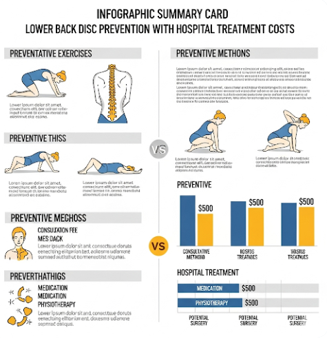 허리디스크 예방과 병원 치료비 비교를 정리한 인포그래픽 요약 카드 이미지