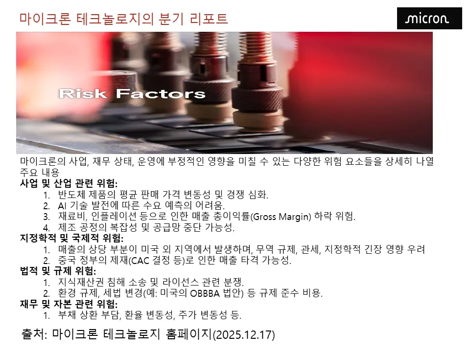 마이크론 테크놀로지의 분기 리포트(위험요소)