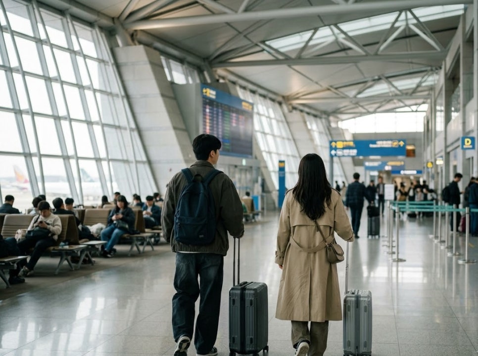 후쿠오카 여행을 떠나는 공항 출발장 모습(AI 생성 참고 이미지)
