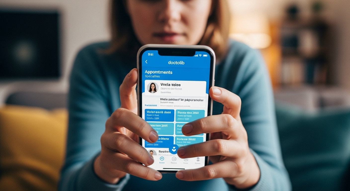 닥터리브(Doctolib) 앱으로 프랑스 병원 예약을 시도하는 모습.