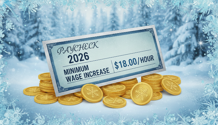 2026년 최저임금 인상을 상징하는 급여와 코인 일러스트