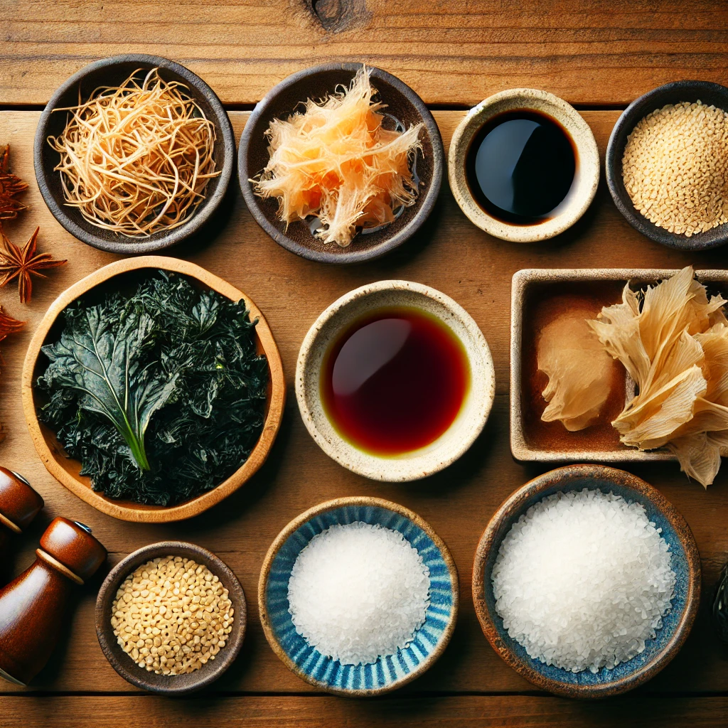 🍲 육수 재료
다시마 2장 (5x5cm)
가쓰오부시 10g (없으면 국물멸치 5마리)
간장 3큰술
맛술 1큰술
소금 약간
