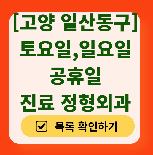 고양시 일산동구 일요일 문 여는 정형외과 목록 ❘ 토요일, 주말, 공휴일 진료 영업 병원 리스트