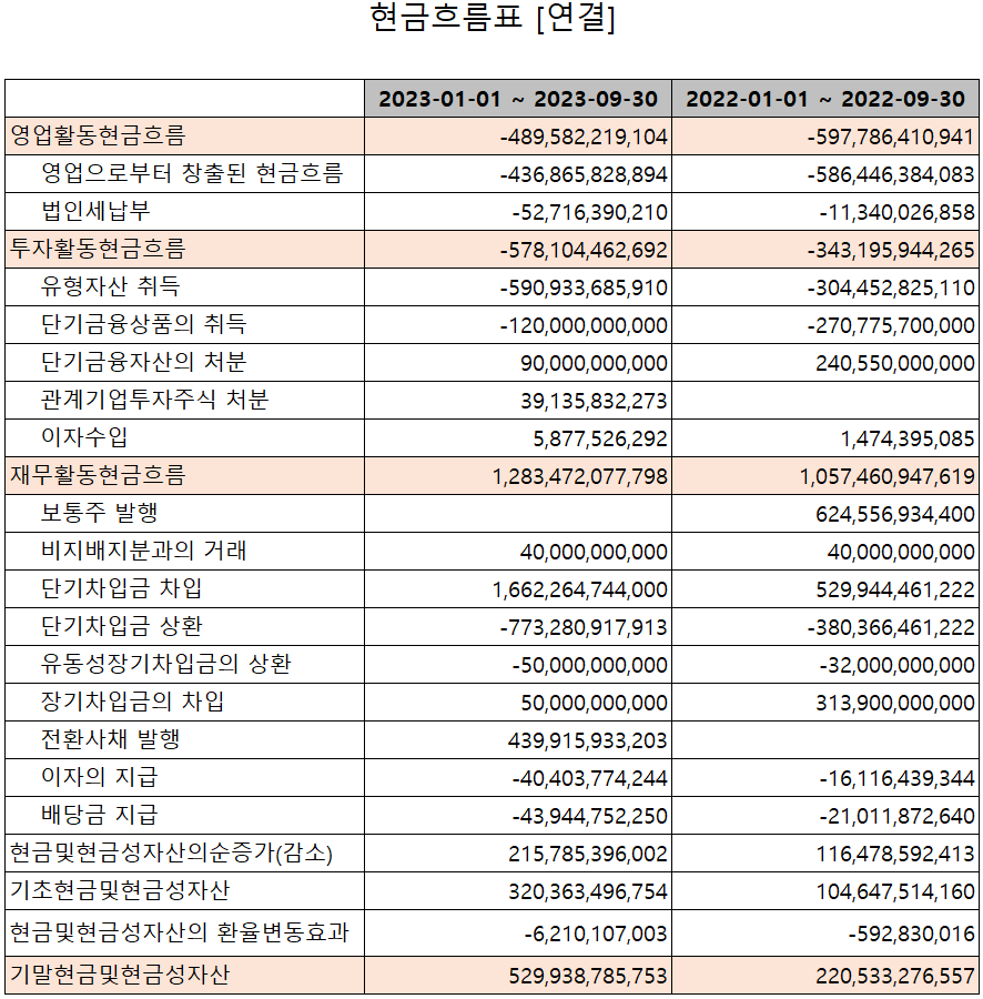 에코프로비엠 - 현금흐름표