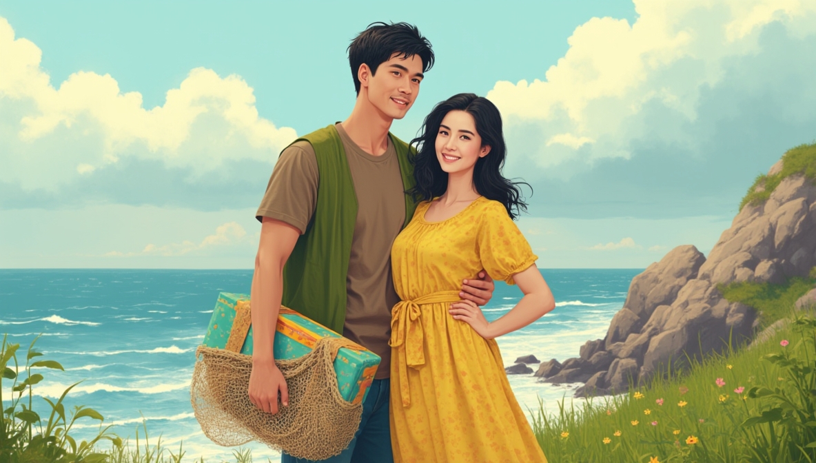 해변에 서있는 연인