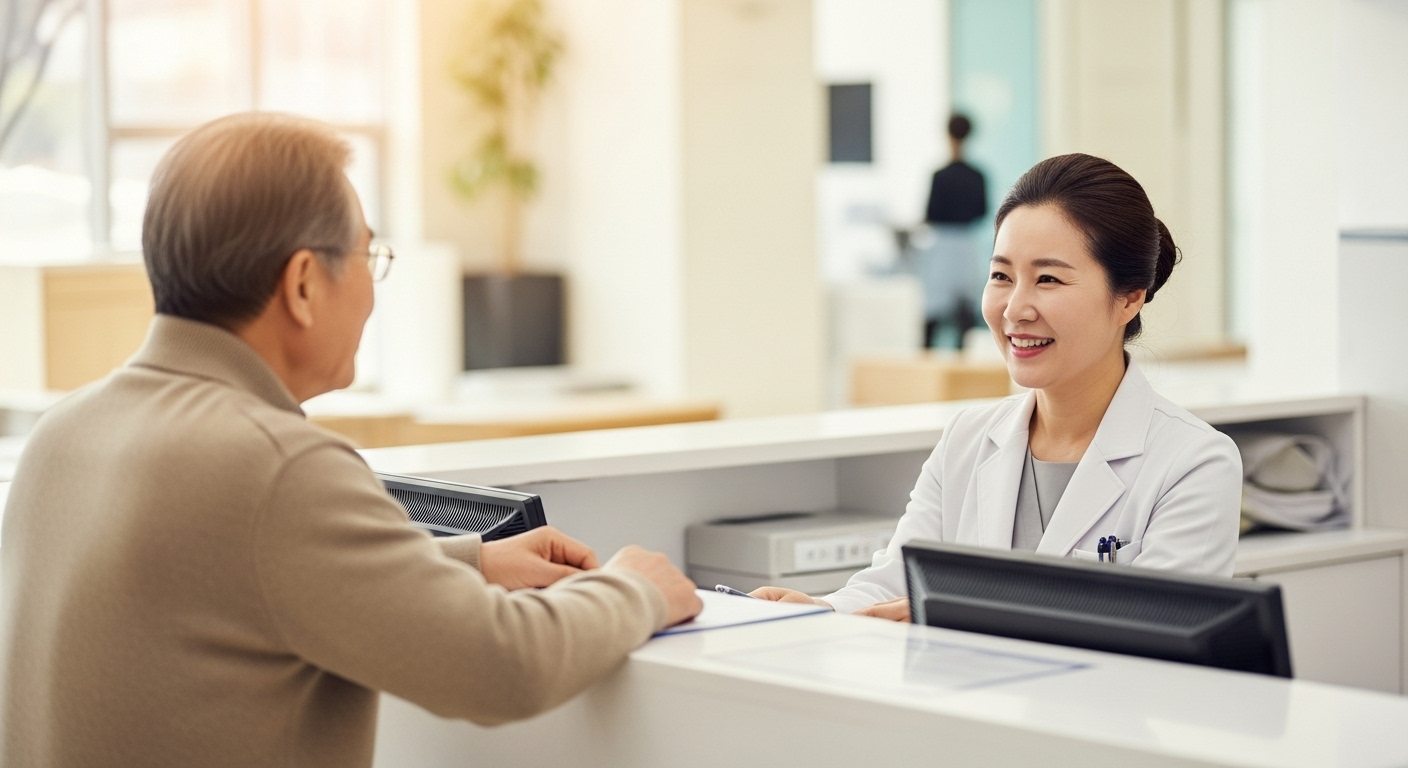 병원 접수 창구에서 상담하는 장면
