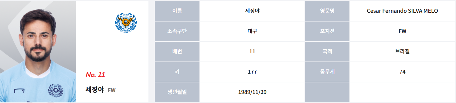 세징야 (대구FC) 프로필