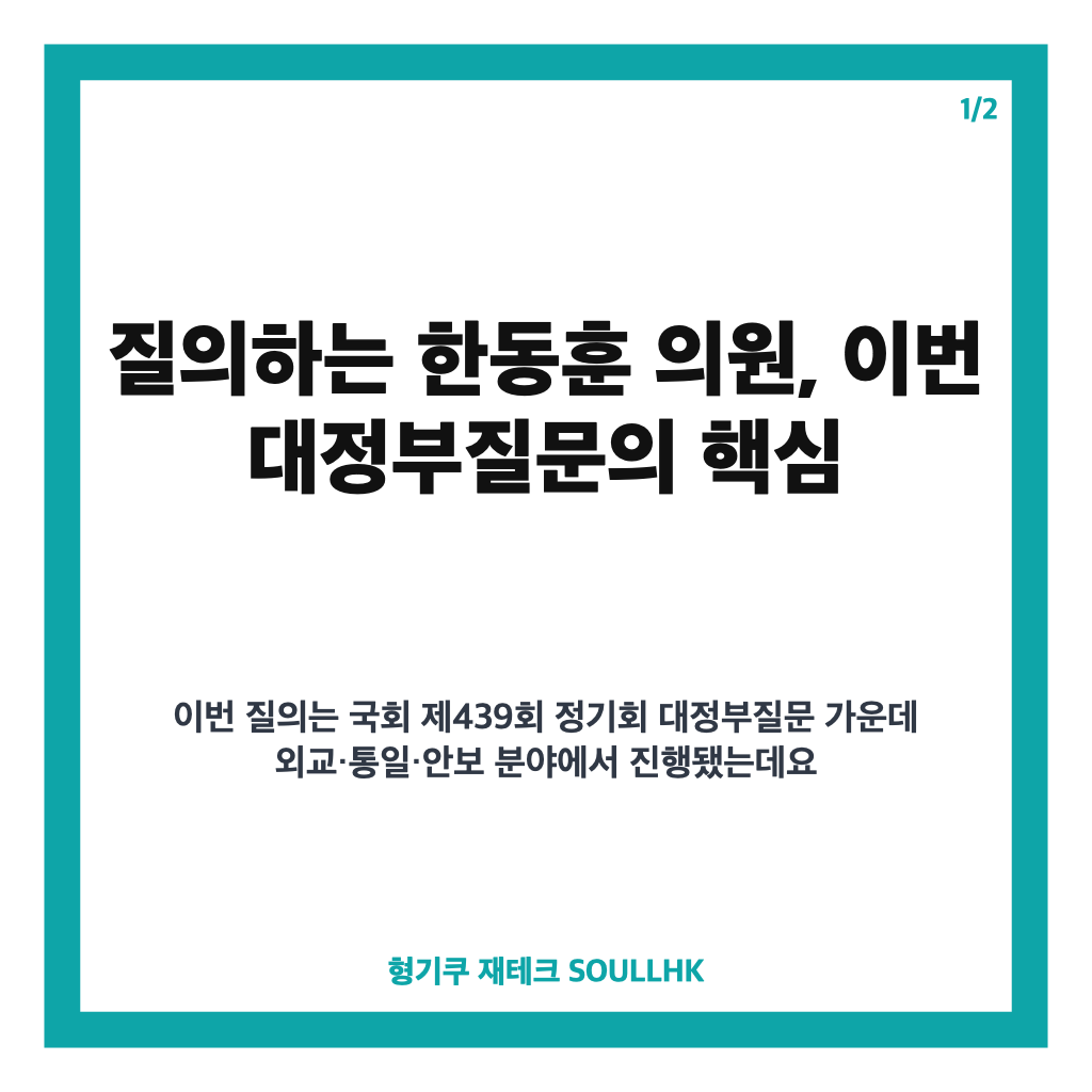 질의하는 한동훈 의원, 국회 대정부질문에서 제기한 의혹과 여야 반응 정리 카드뉴스 1
