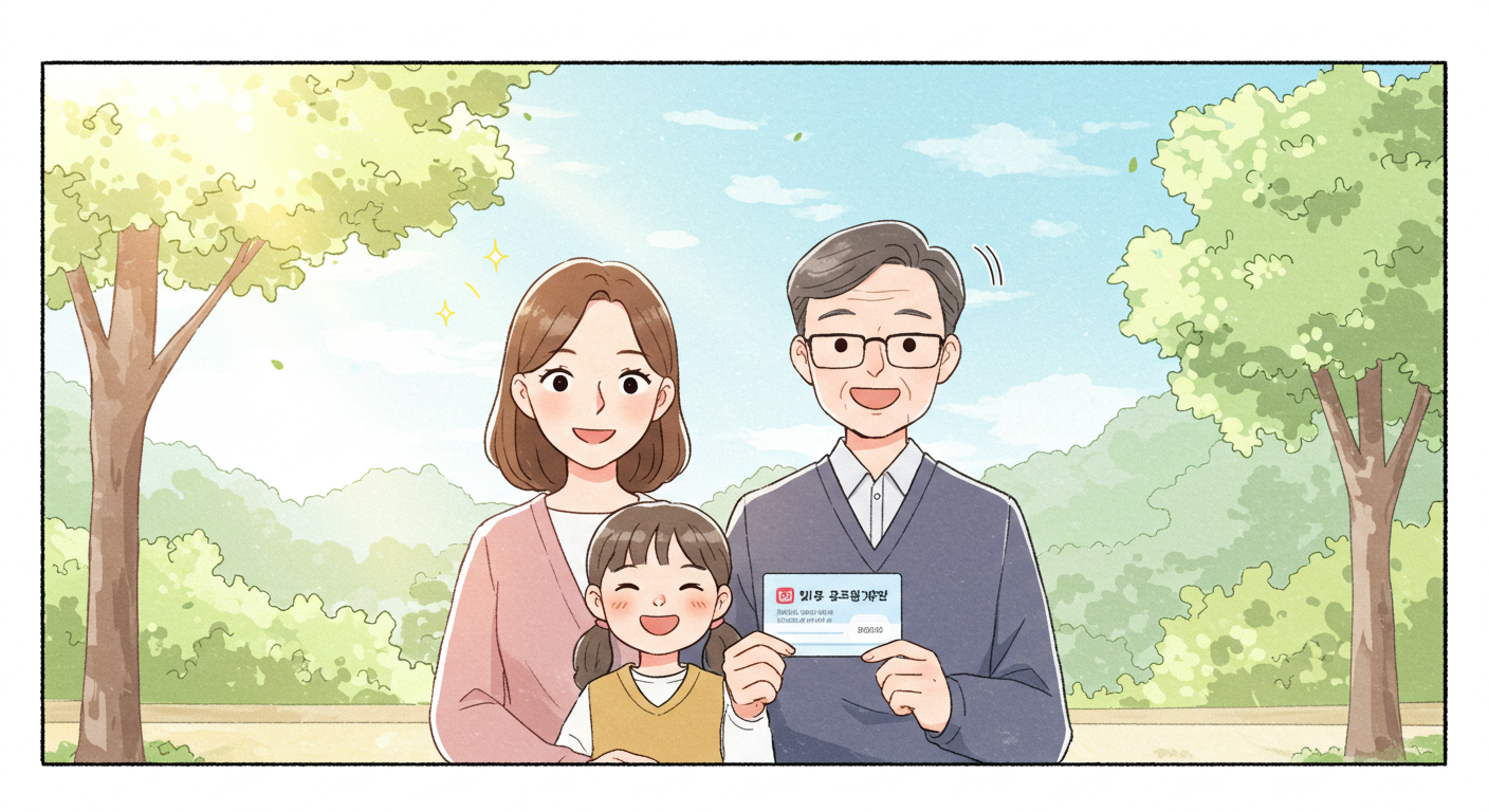 한국 가족이 민생지원금을 함께 받는 모습