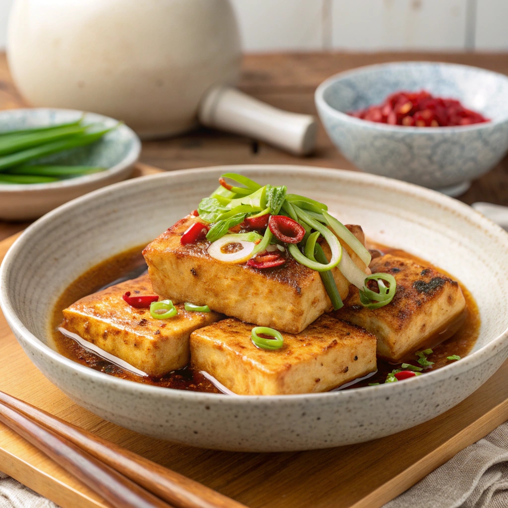 간장과 고추가루 양념으로 만든 두부조림