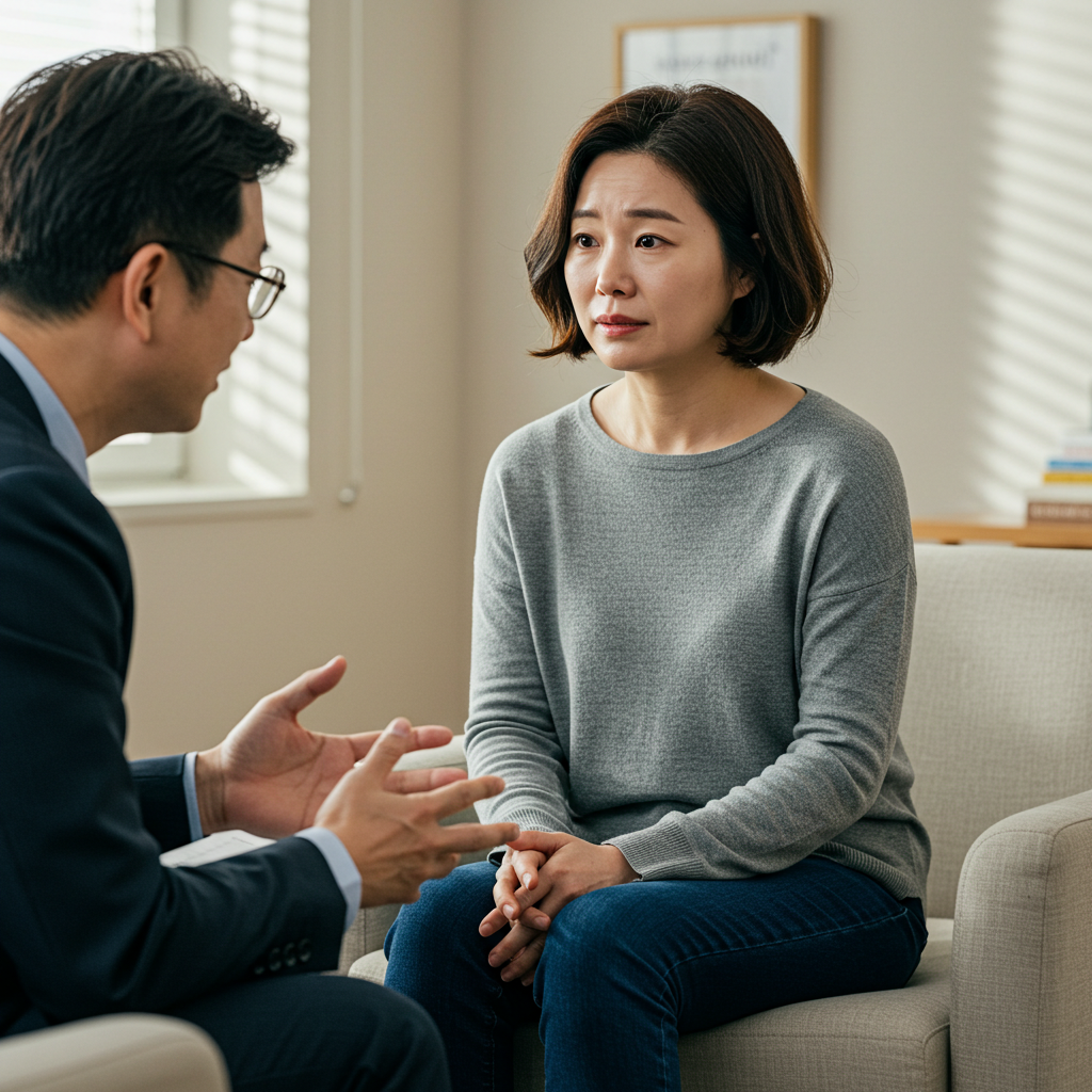 개인회생신청 상담을 받고 있는 여성