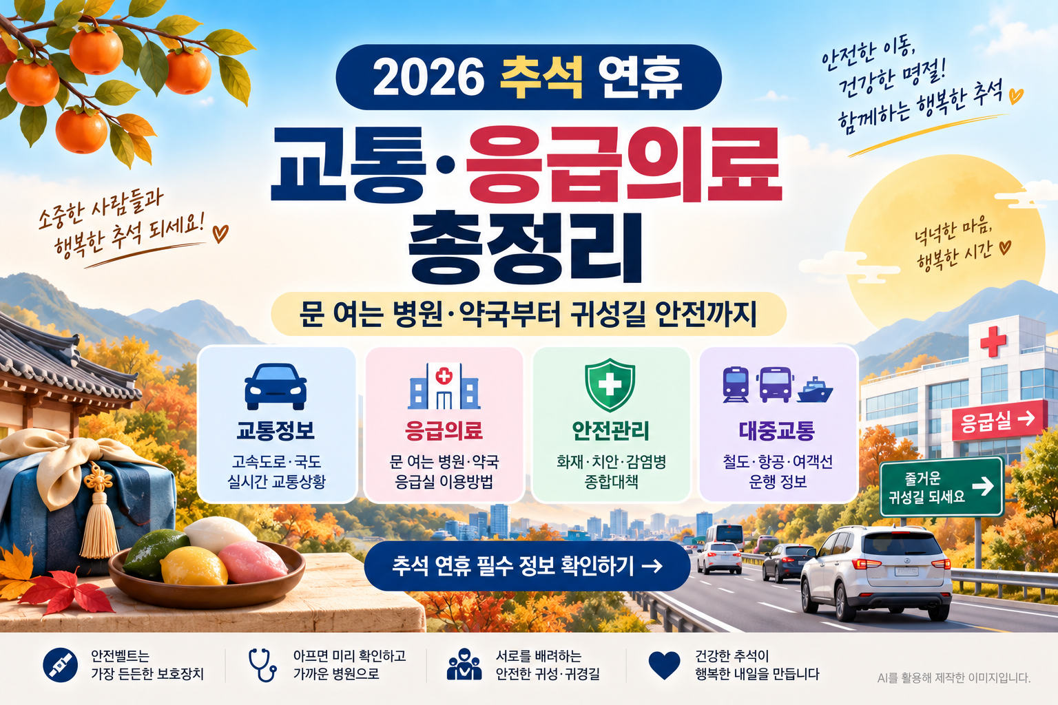 2026 추석 연휴 교통정보 응급의료 문 여는 병원 약국 귀성길 안전대책