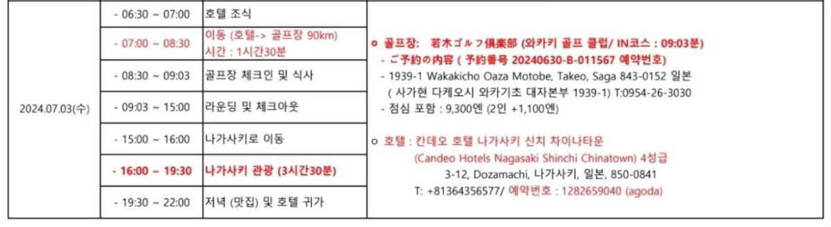호텔 조식부터 와카키CC 라운딩, 나가사키 이동까지