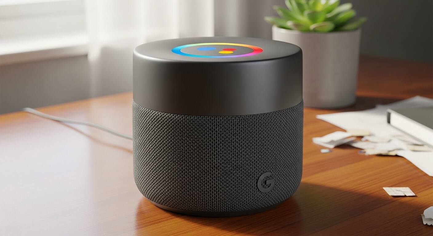 구글 어시스턴트를 실행하는 스마트 스피커 모습
