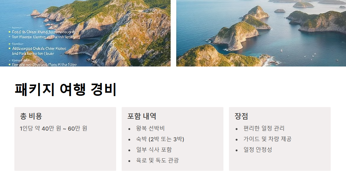 울릉도 독도 3박 4일 여행 경비 패키지 vs 자유여행