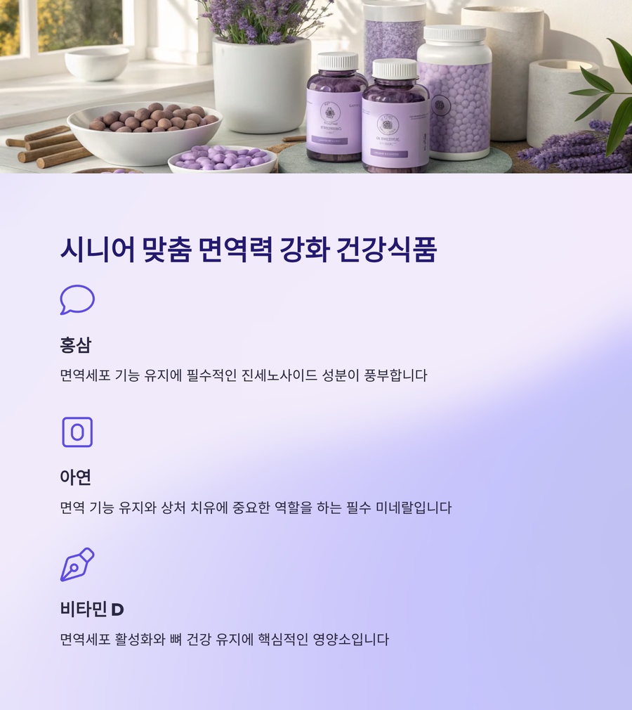 홍삼 아연 비타민D 등 시니어 맞춤 건강식품 성분 설명